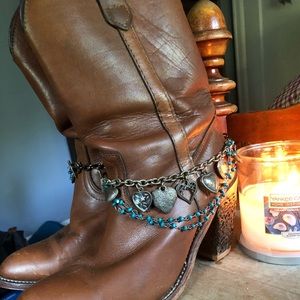 Frye Brown Leather Boots with Charms Size 8